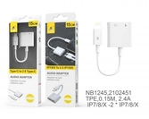 Adaptateur audio 2 en 1 vers charge iphone+ audio - 0.15m - blanc - bl nb1245