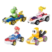 Mario kart hot wheels pack 4 véhicules métal 1/64 yoshi, princess peach, mario, orange shy guy