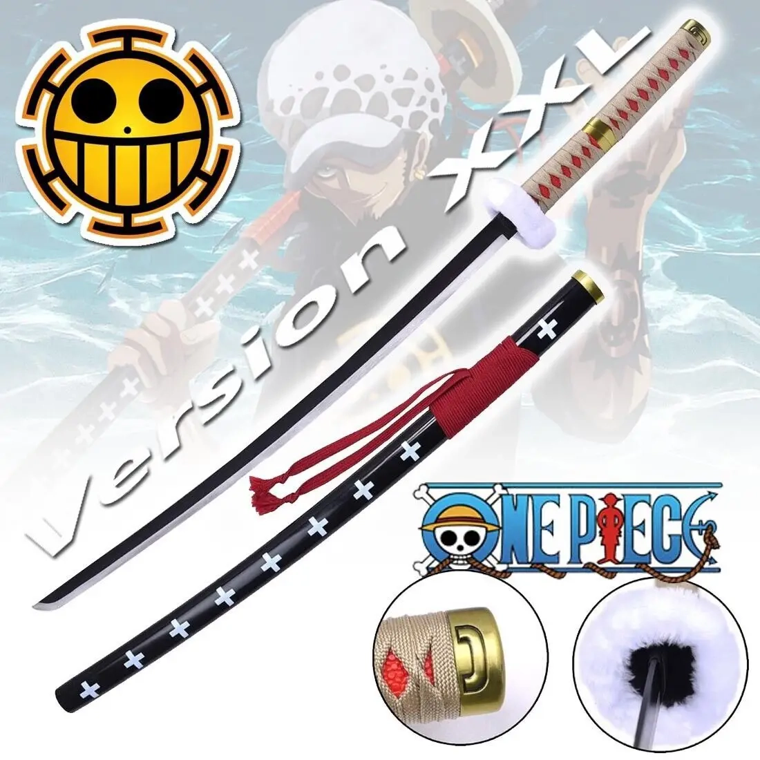 FÉENOMENN Katana One Piece Trafalgar Law Kikoku 95cm - Lame Bois - Support  Japonais Inclus : : Jeux et Jouets