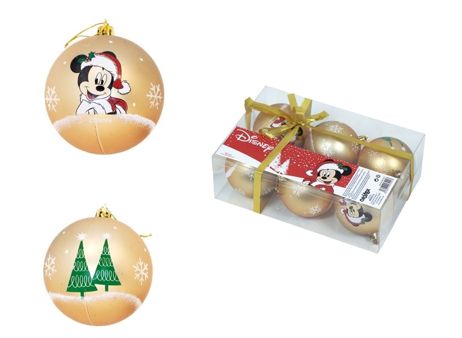 Mickey doré pack 6 boules de noël 8 cm