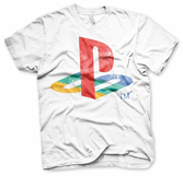 T-Shirt PlayStation : Logo Usé Blanc - 12 ans